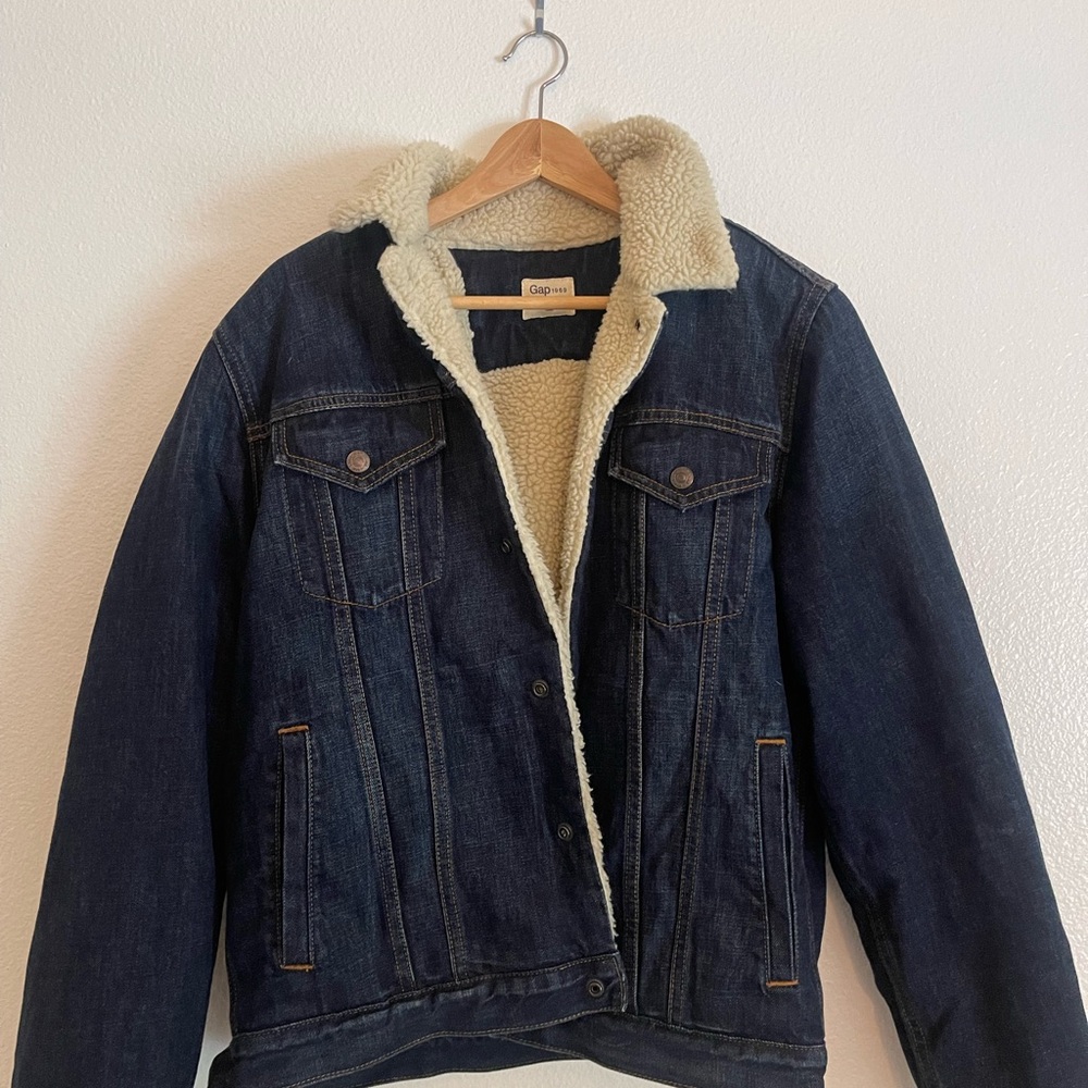 Dark Blue Denim Jacket with Cream Sherpa Lining